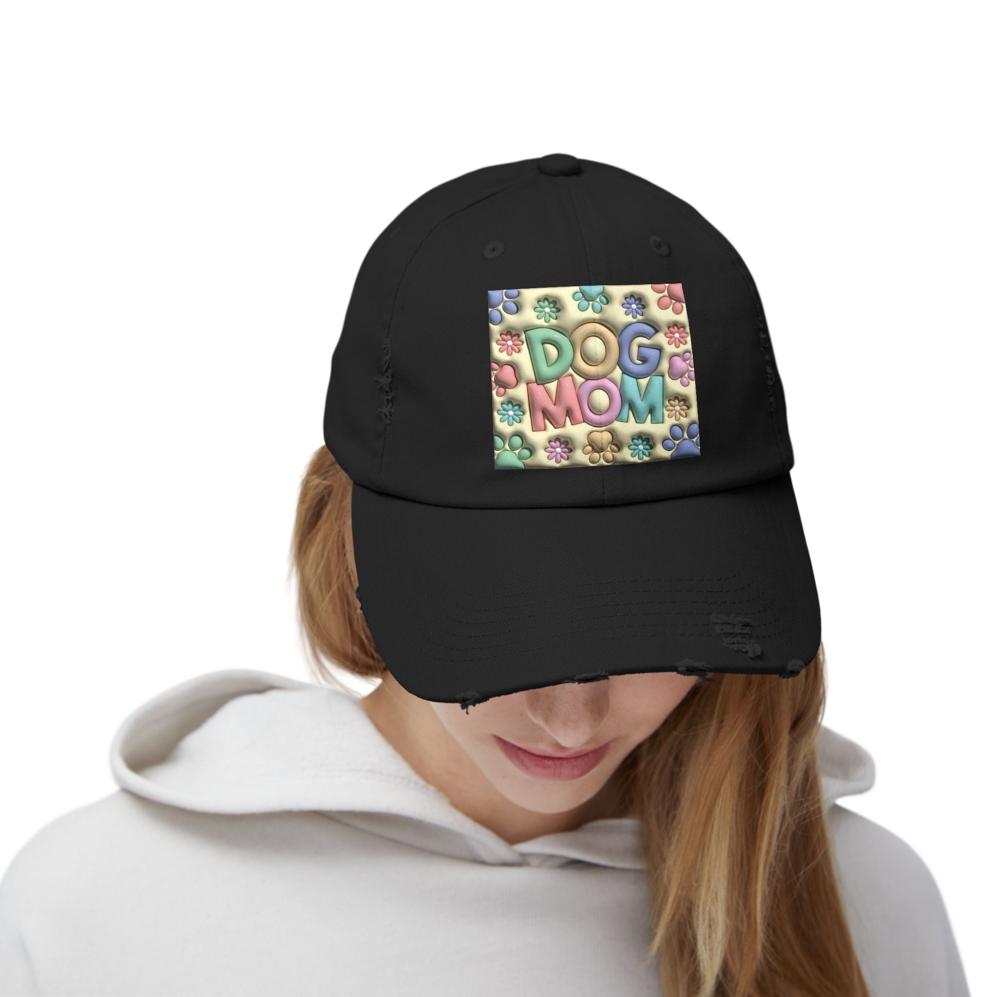 Dog Mom pastel paw print Hat | Distressed Dad Cap