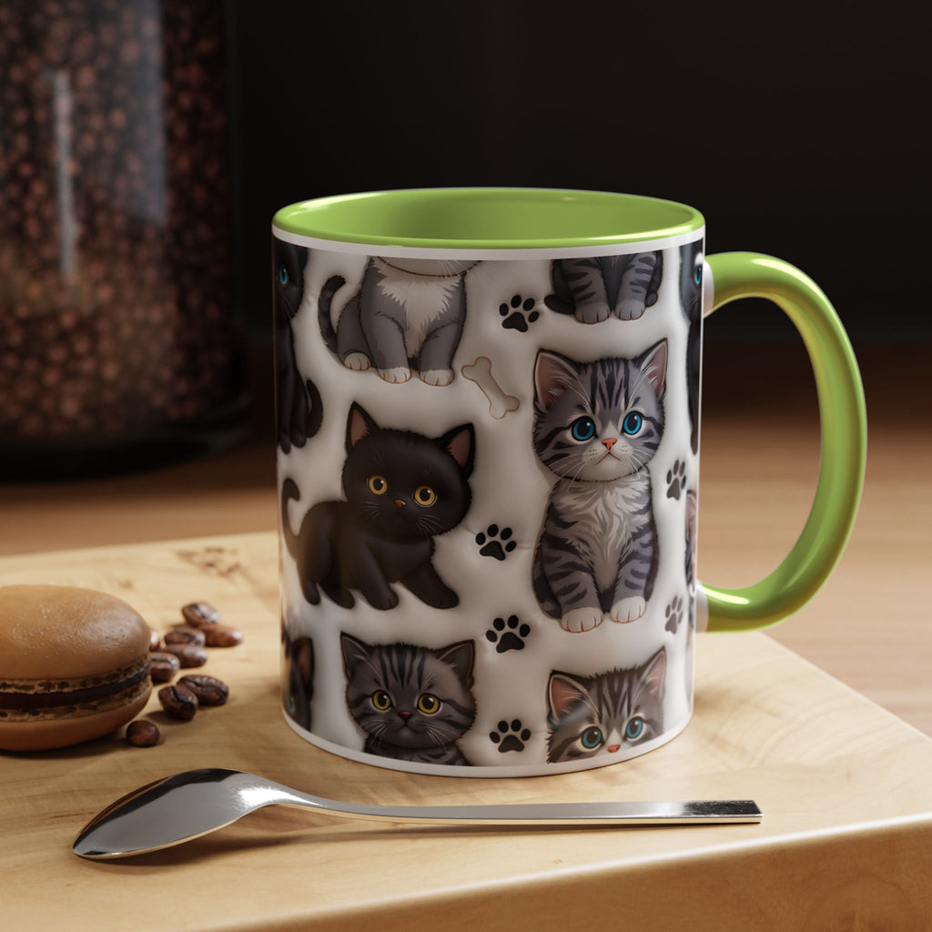 Cute Kitten Pattern Accent Coffee Mug | Cat Paw Print Design