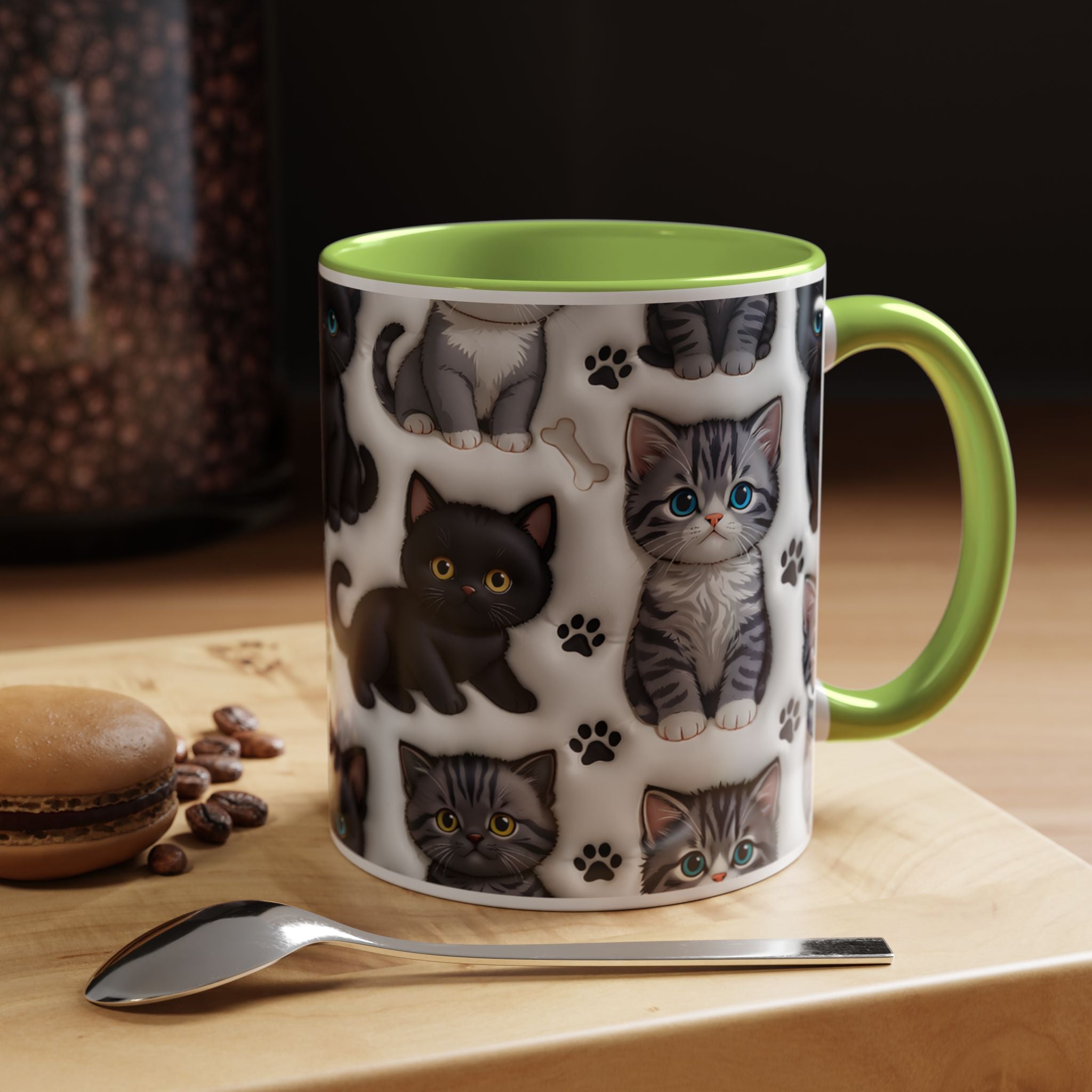 Cute Kitten Pattern Accent Coffee Mug | Cat Paw Print Design