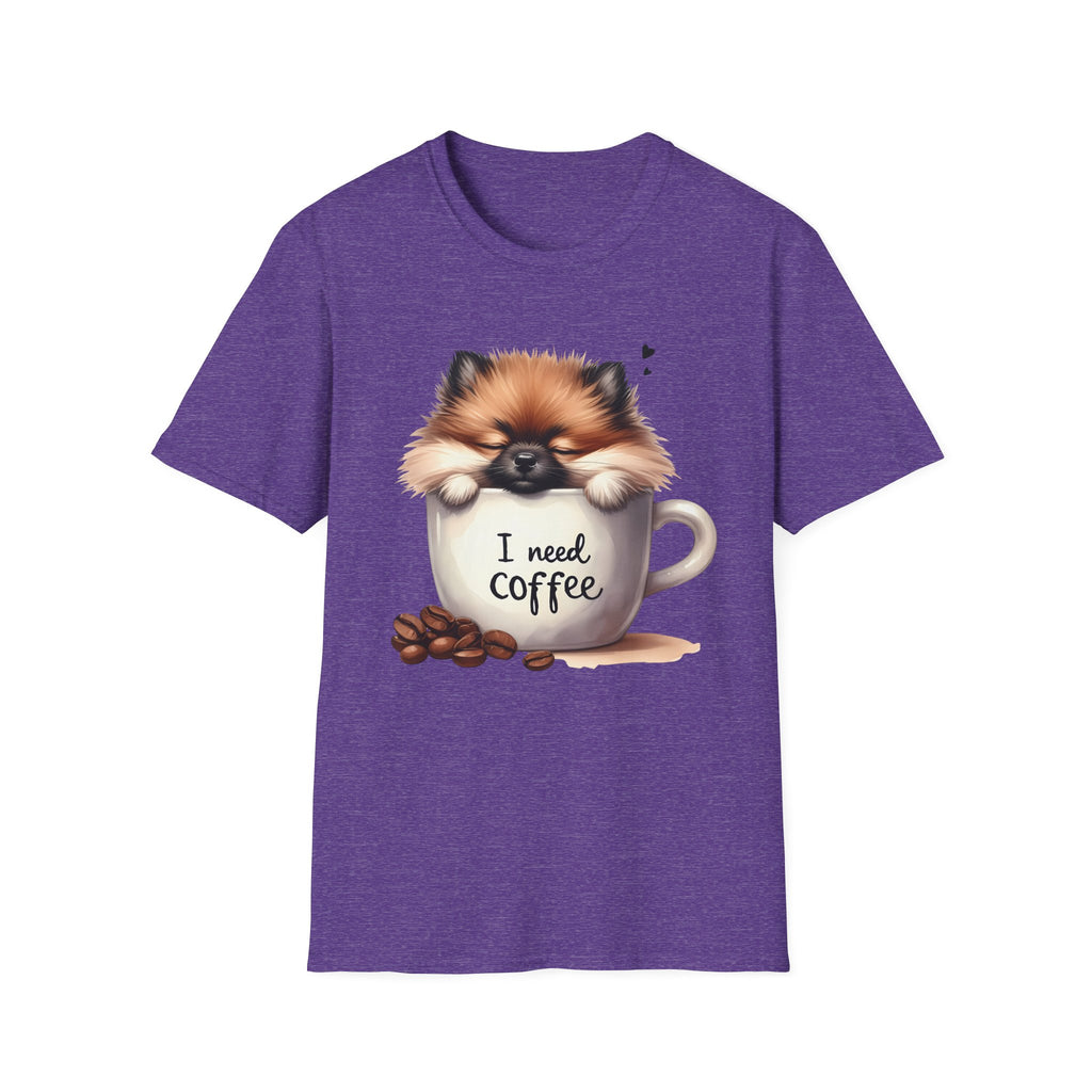 Cute Pomeranian in Coffee Mug T-Shirt | I Need Coffee, Dog Coffee Tee