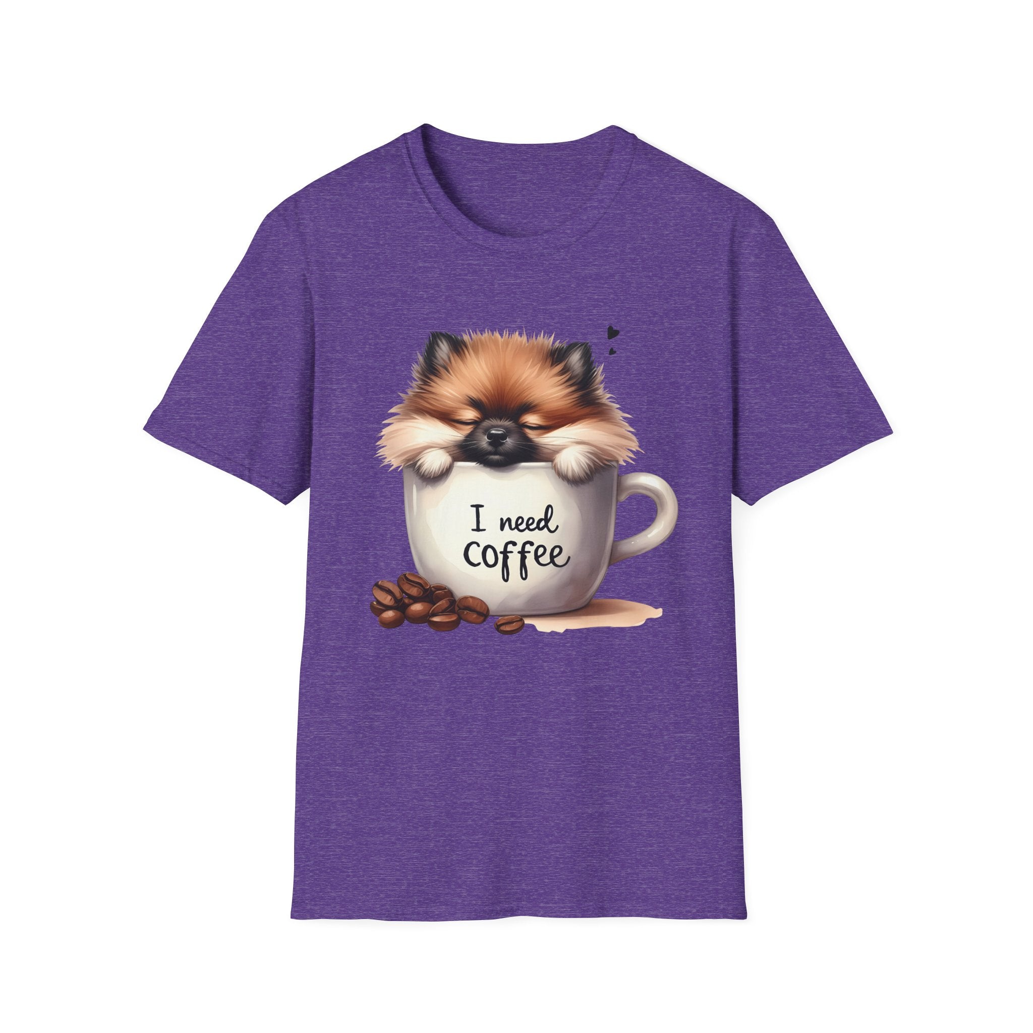 Cute Pomeranian in Coffee Mug T-Shirt | I Need Coffee, Dog Coffee Tee