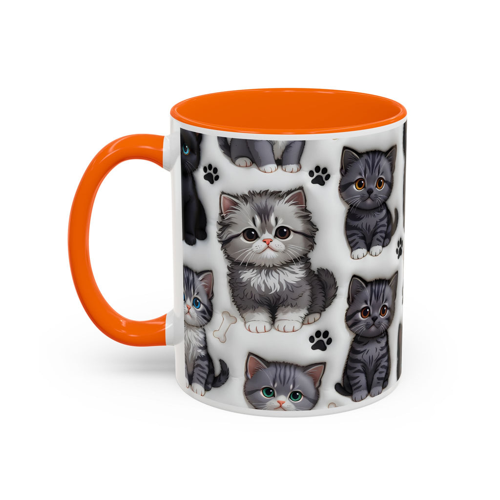 Cute Kitten Pattern Accent Coffee Mug | Cat Paw Print Design