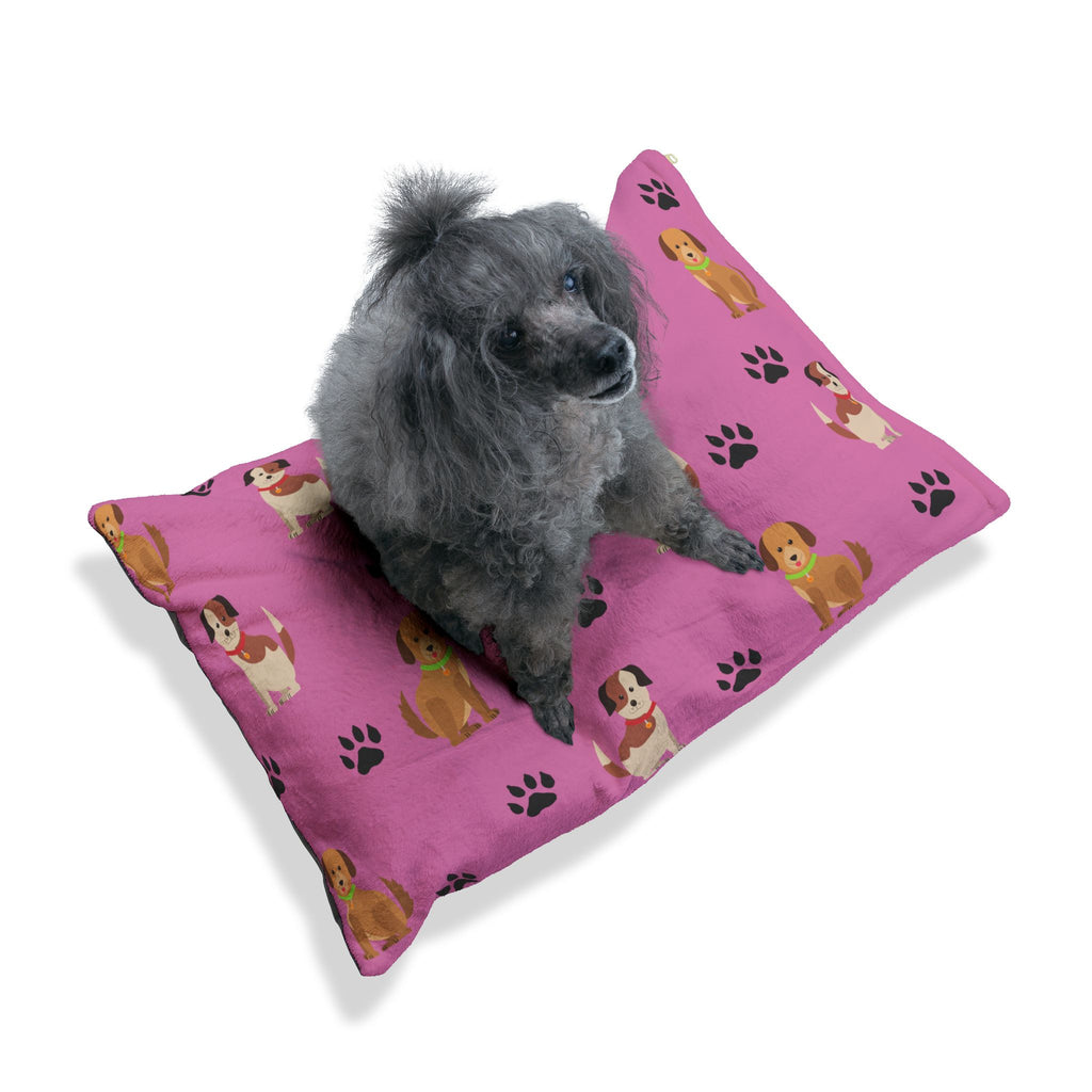 Cute Cartoon Dogs Pet Bed | Pink Paw Print Pattern