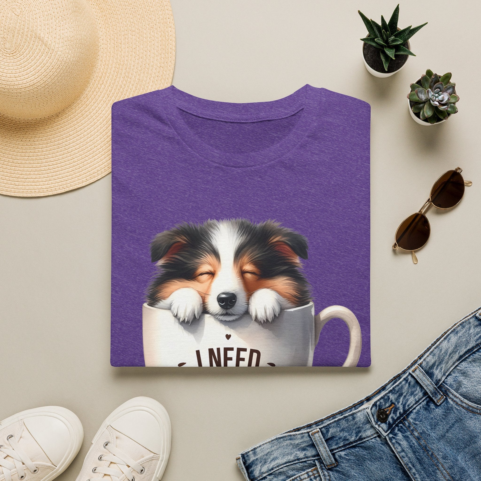 I Need Coffee Dog T-Shirt | Coffee Cup, Shetland Sheepdog Illustration