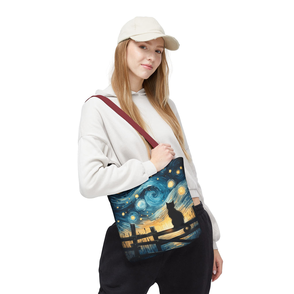 Starry Night Cat Tote | Van Gogh Inspired Swirling Sky Bag