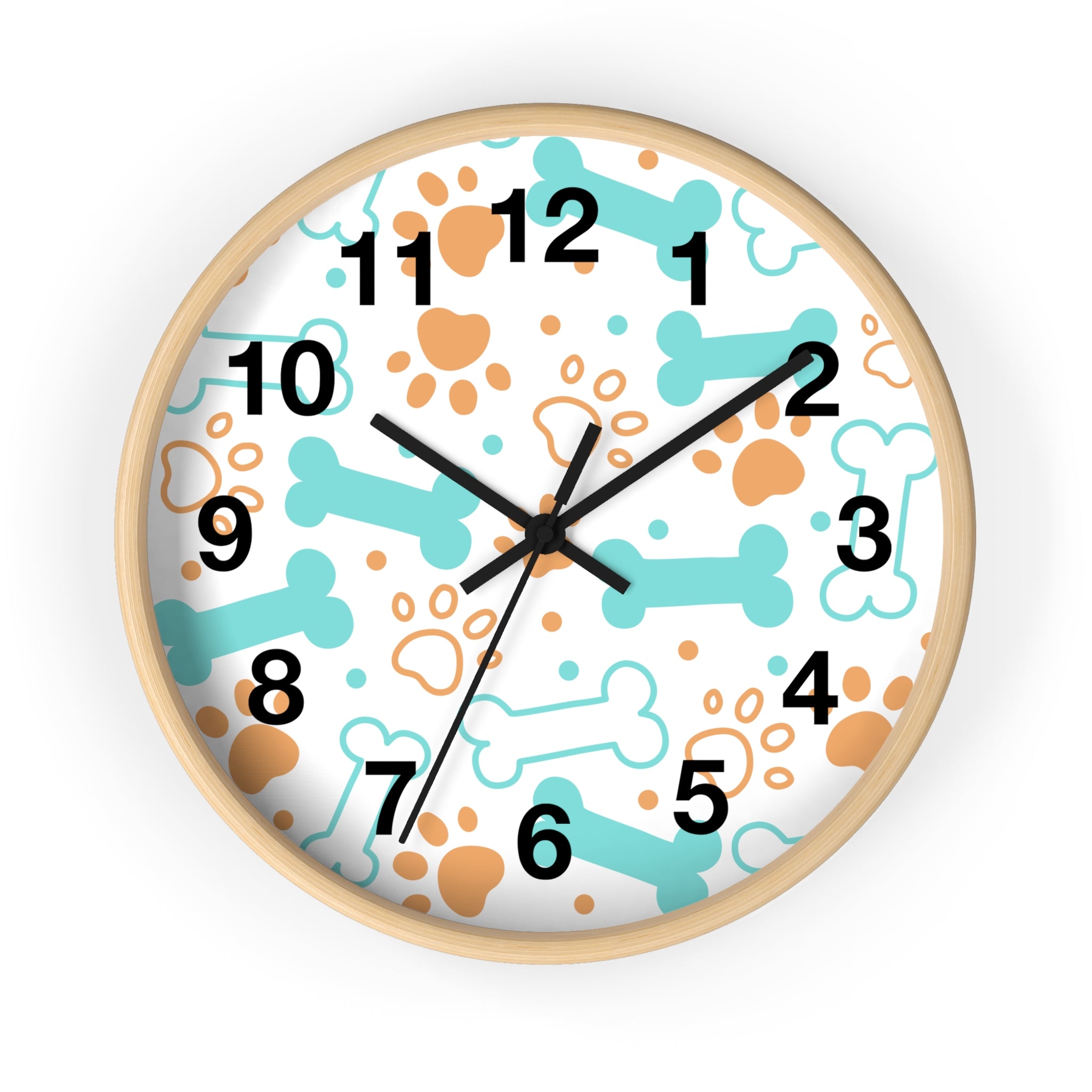 Dog Bones and Paw Prints Wall Clock | Pet-themed Nursery Clock