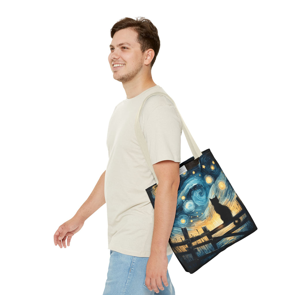 Starry Night Cat Tote | Van Gogh Inspired Swirling Sky Bag