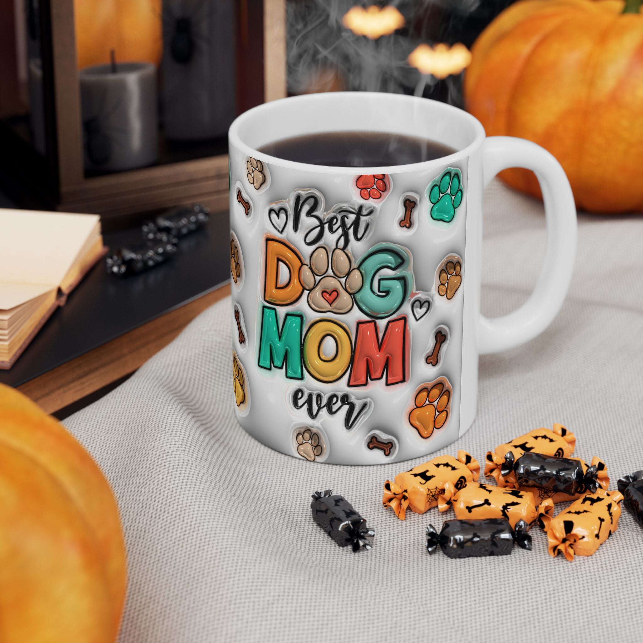 Best Dog Mom mug | Paw Print Pattern Ceramic Mug, 11oz or 15oz