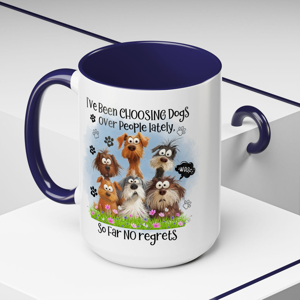 Choosing Dogs Over People Mug | Funny Cute Cartoon Dogs, 11oz 15oz Accent Coffee Mug