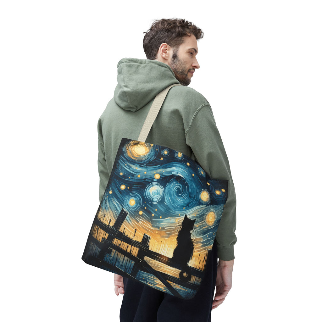 Starry Night Cat Tote | Van Gogh Inspired Swirling Sky Bag