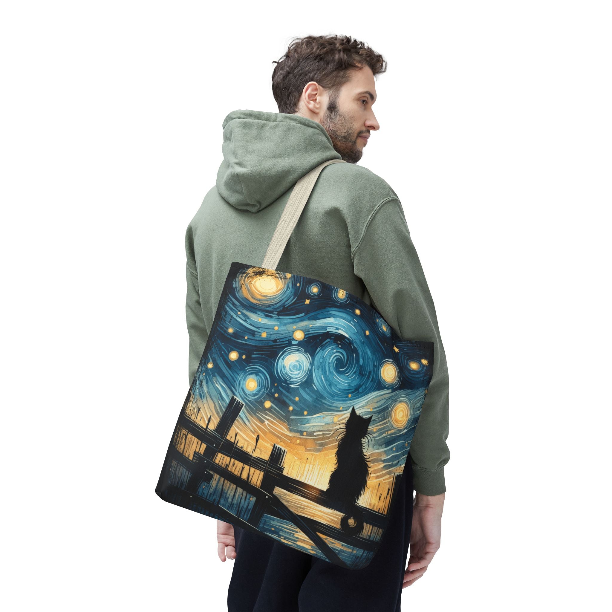 Starry Night Cat Tote | Van Gogh Inspired Swirling Sky Bag