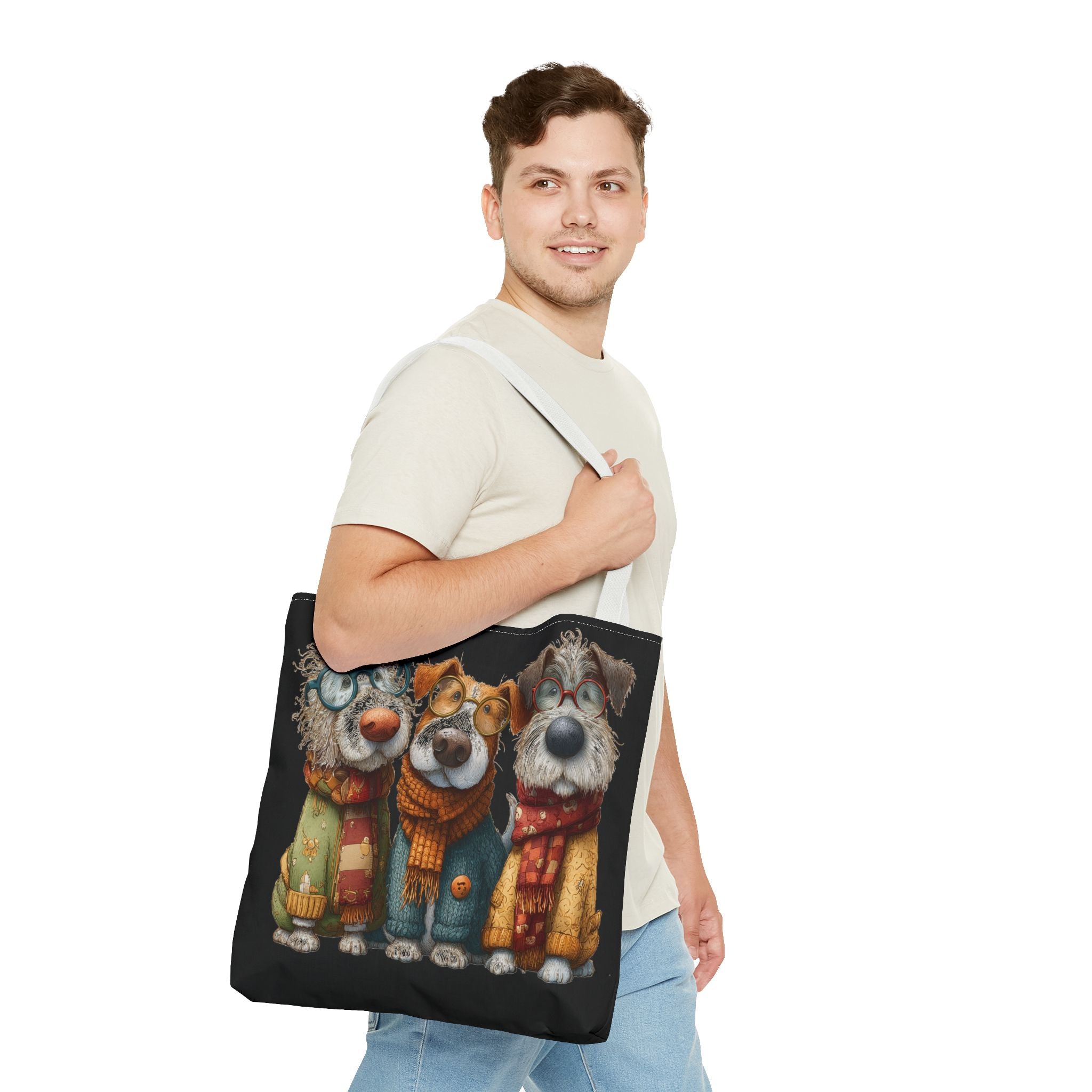 Three Cozy Dogs Tote Bag | Cute Winter Dogs Illustration