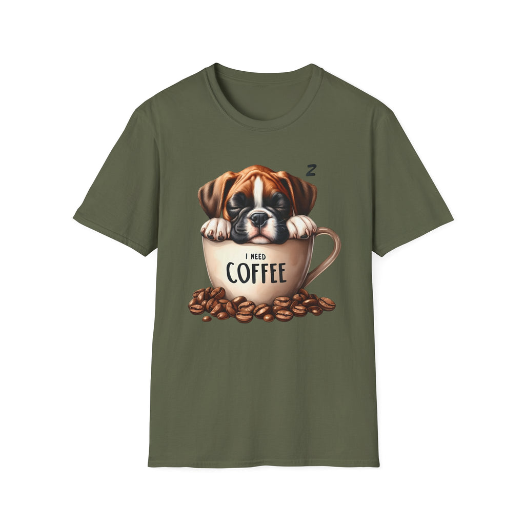 Sleeping Puppy in Coffee Cup T-Shirt | I Need Coffee Design