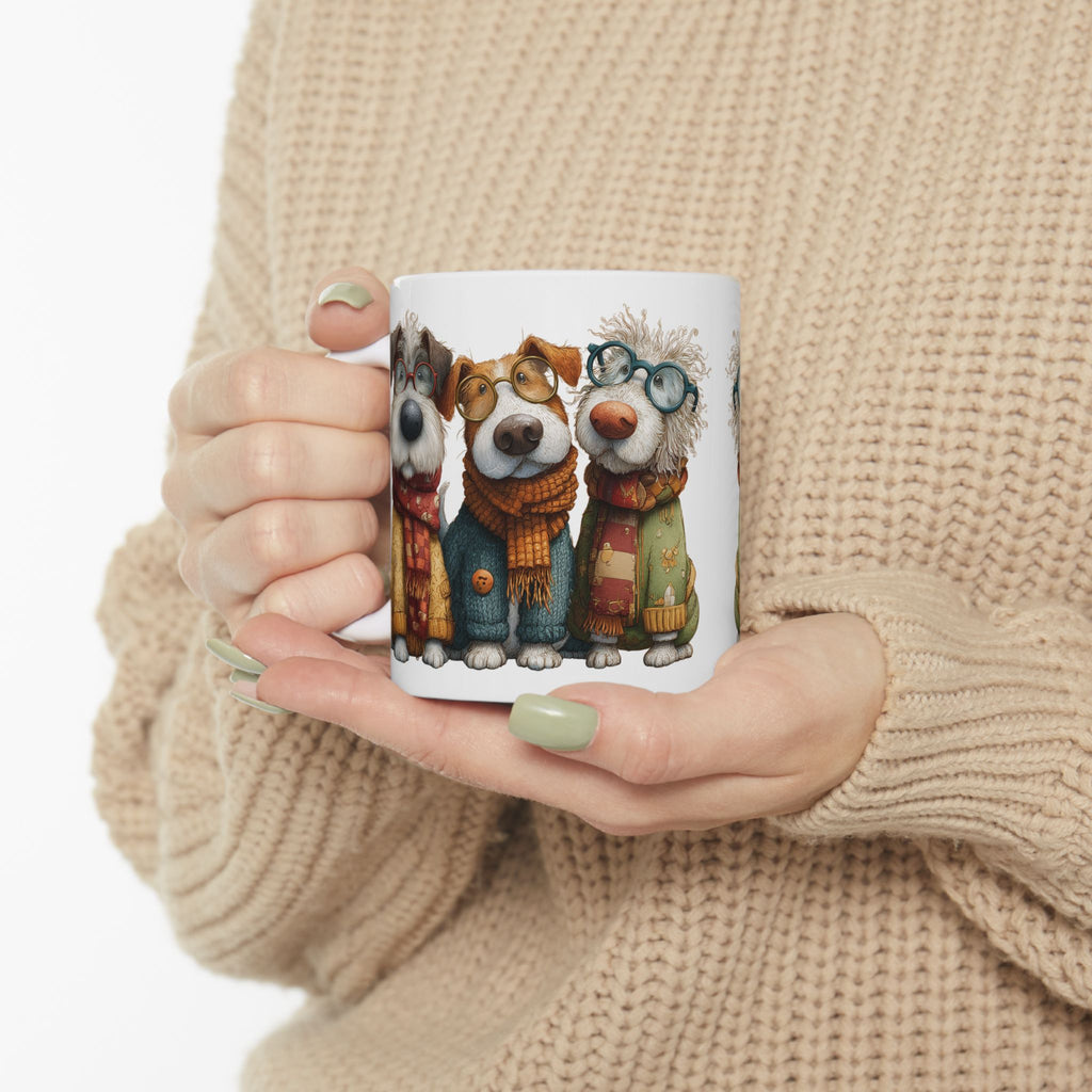 Whimsical Dog with Glasses and Scarf Mug | Ceramic Coffee Cup