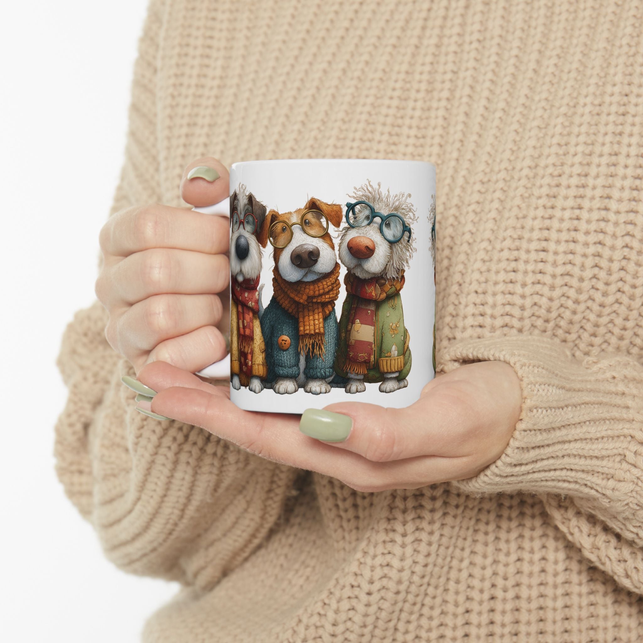 Whimsical Dog with Glasses and Scarf Mug | Ceramic Coffee Cup