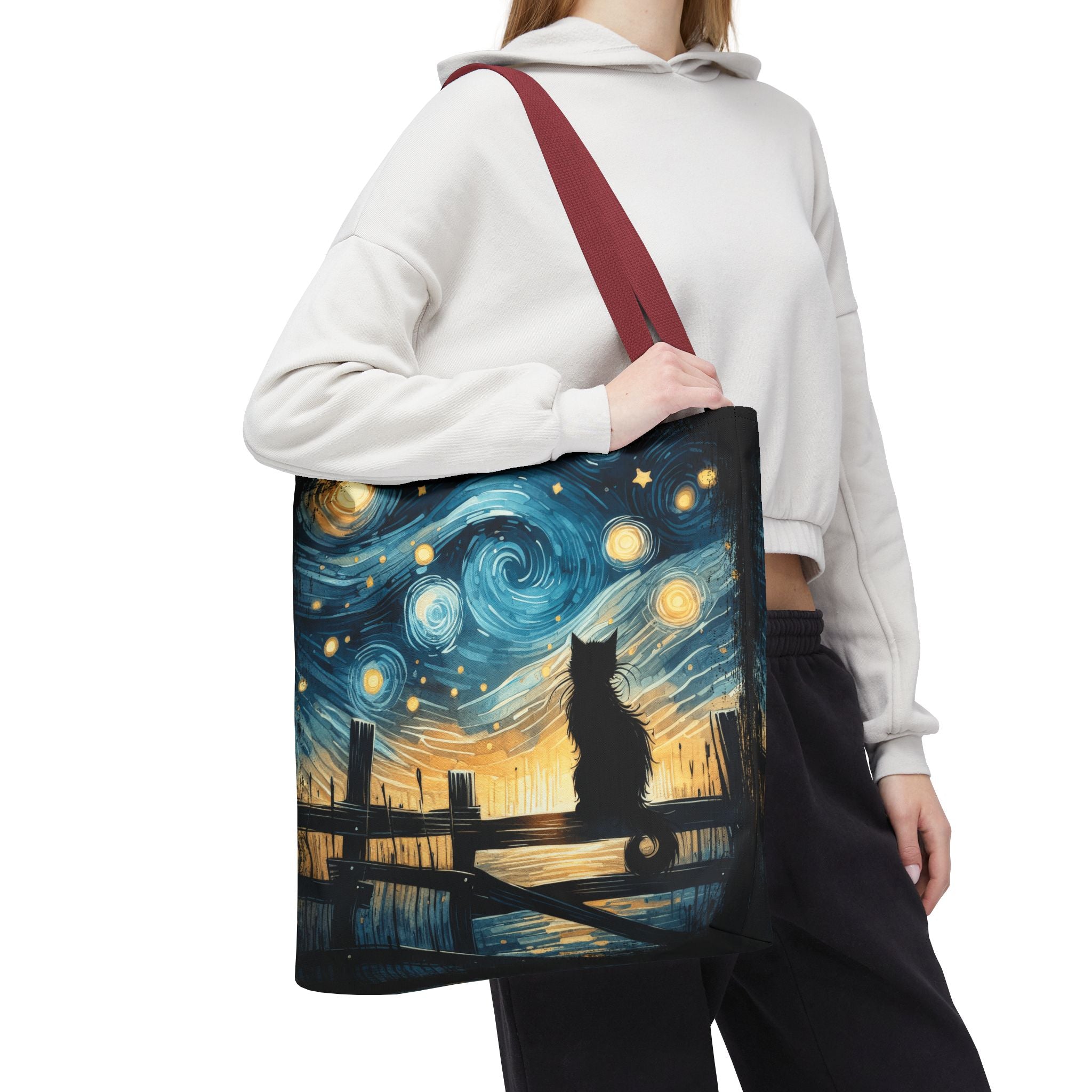 Starry Night Cat Tote | Van Gogh Inspired Swirling Sky Bag