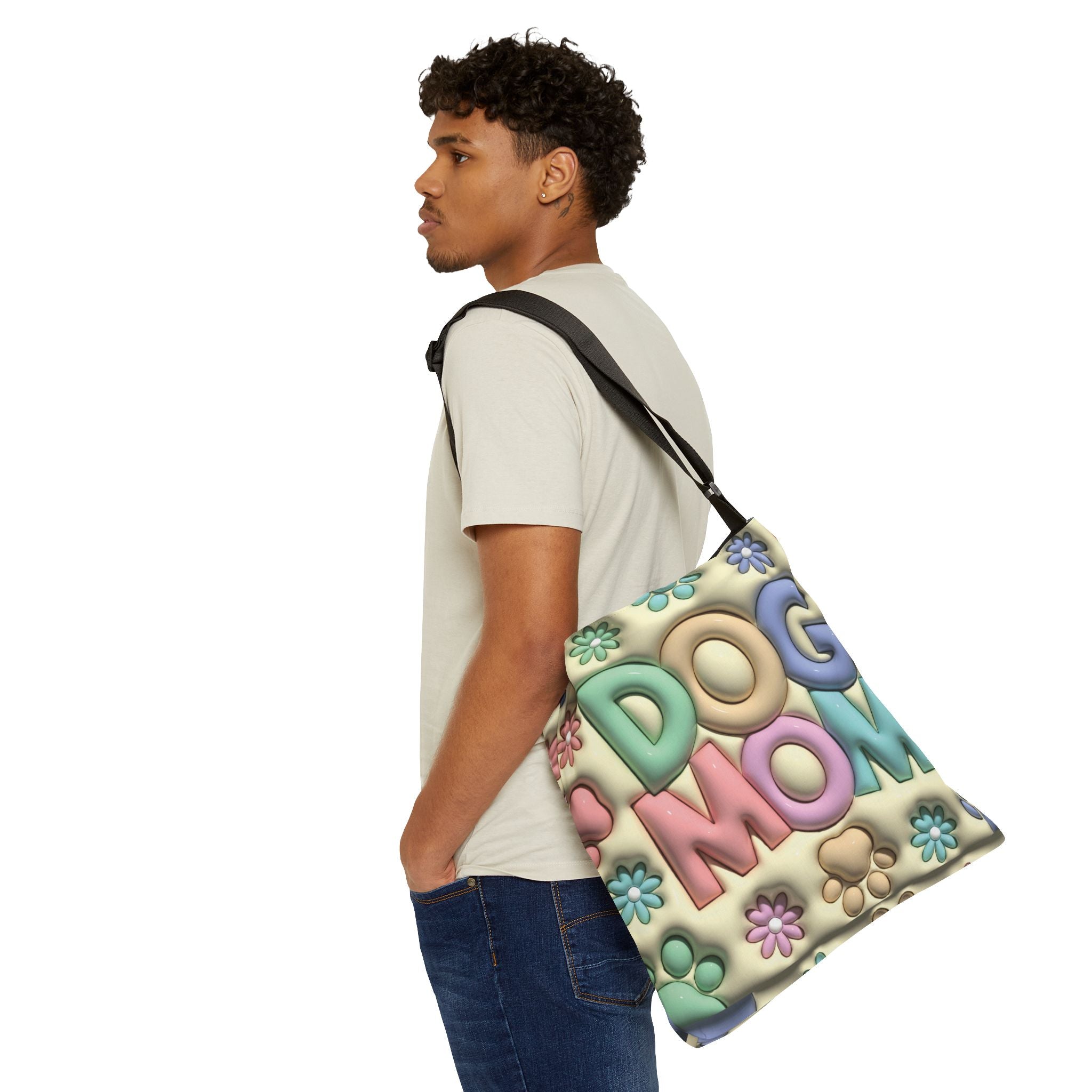Dog Mom Adjustable Tote Bag | Pastel Floral Paw Print Design