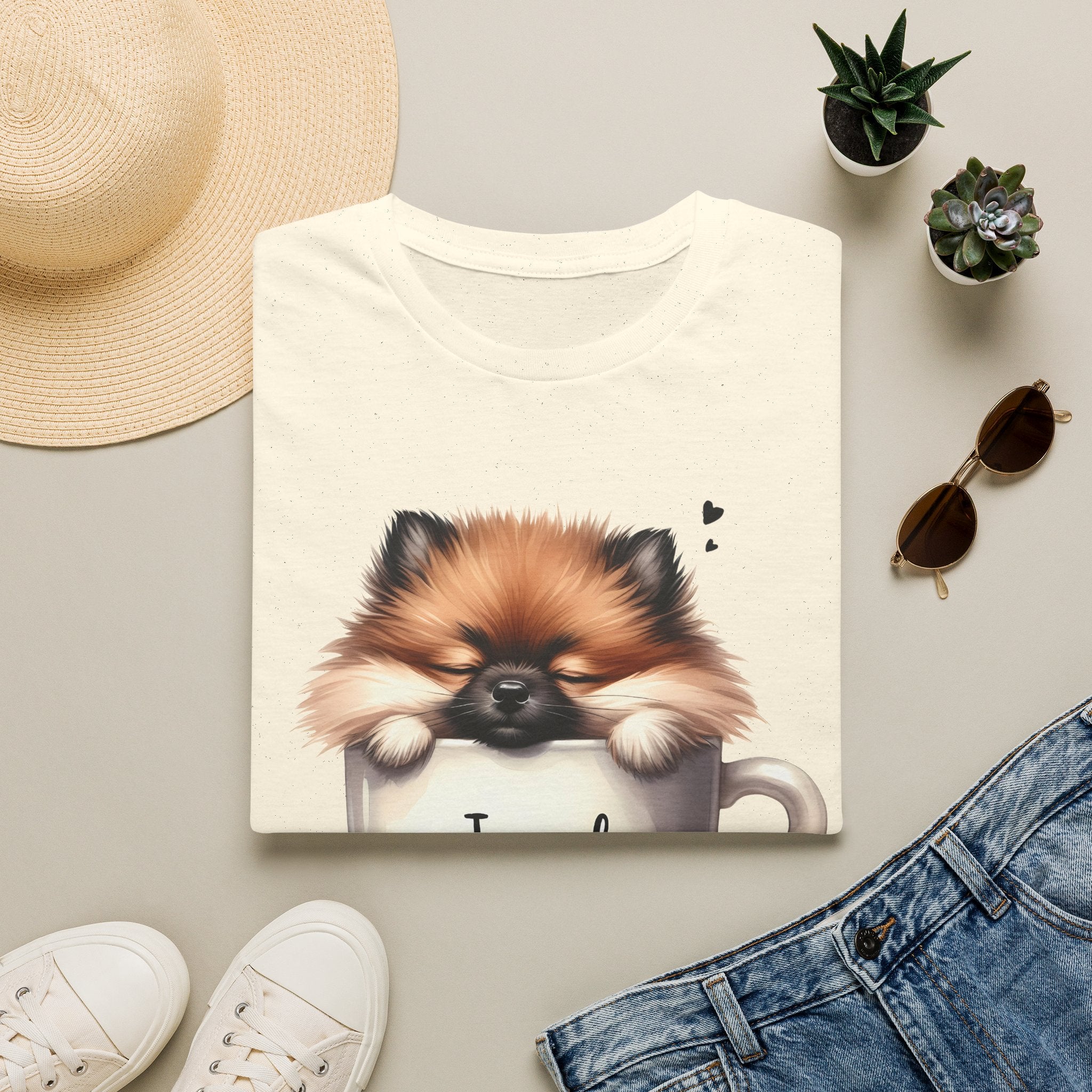 Cute Pomeranian in Coffee Mug T-Shirt | I Need Coffee, Dog Coffee Tee