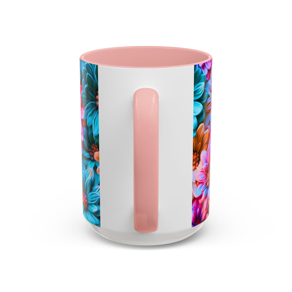 Vibrant Dahlia Floral Accent Mug | 11oz 15oz Ceramic Coffee Mug