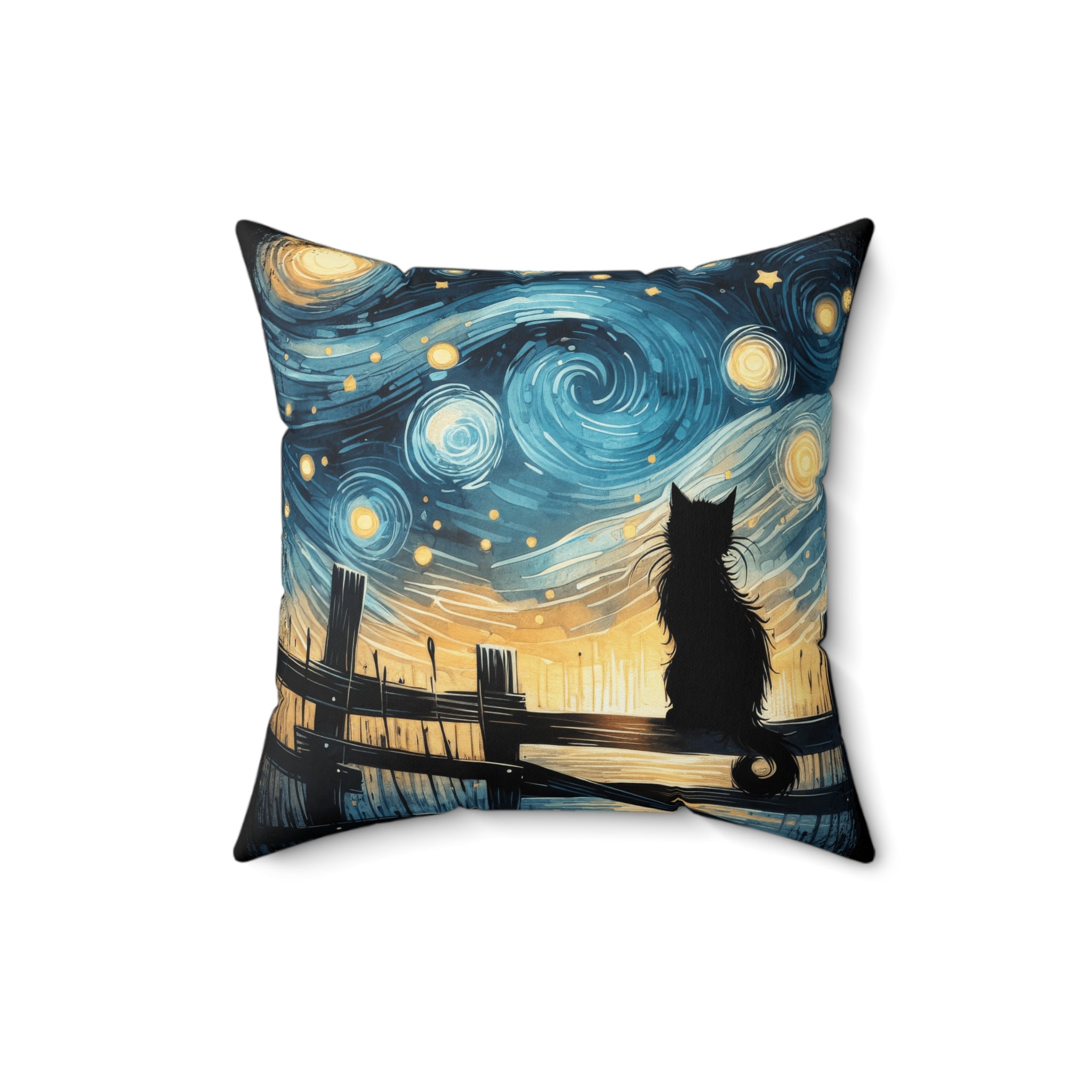 Starry Night Cat pillow | Square Decorative Pillow, Van Gogh Style Night Sky