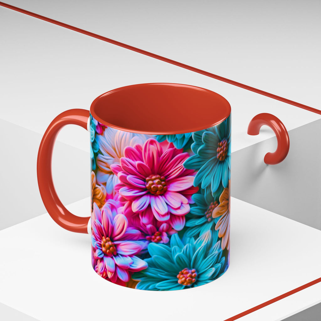 Vibrant Dahlia Floral Accent Mug | 11oz 15oz Ceramic Coffee Mug