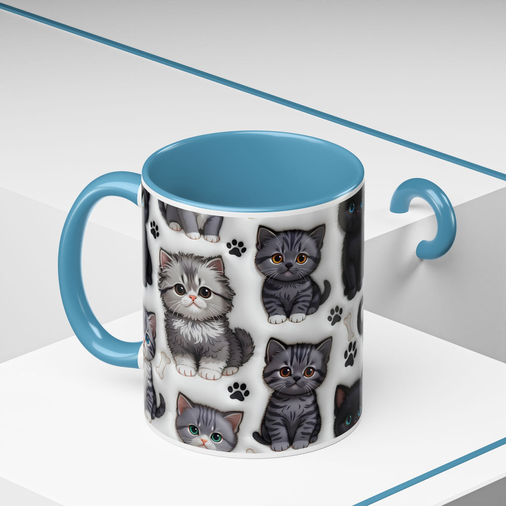 Cute Kitten Pattern Accent Coffee Mug | Cat Paw Print Design