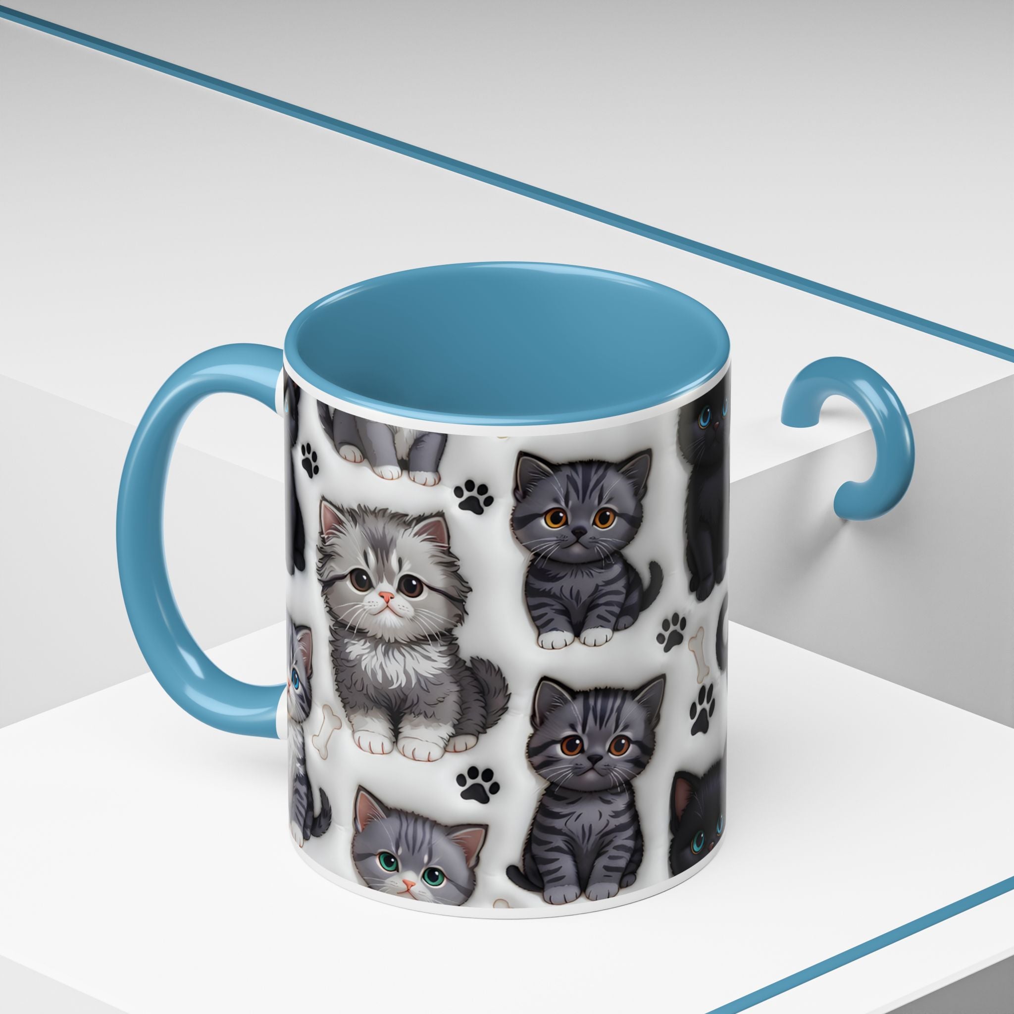 Cute Kitten Pattern Accent Coffee Mug | Cat Paw Print Design