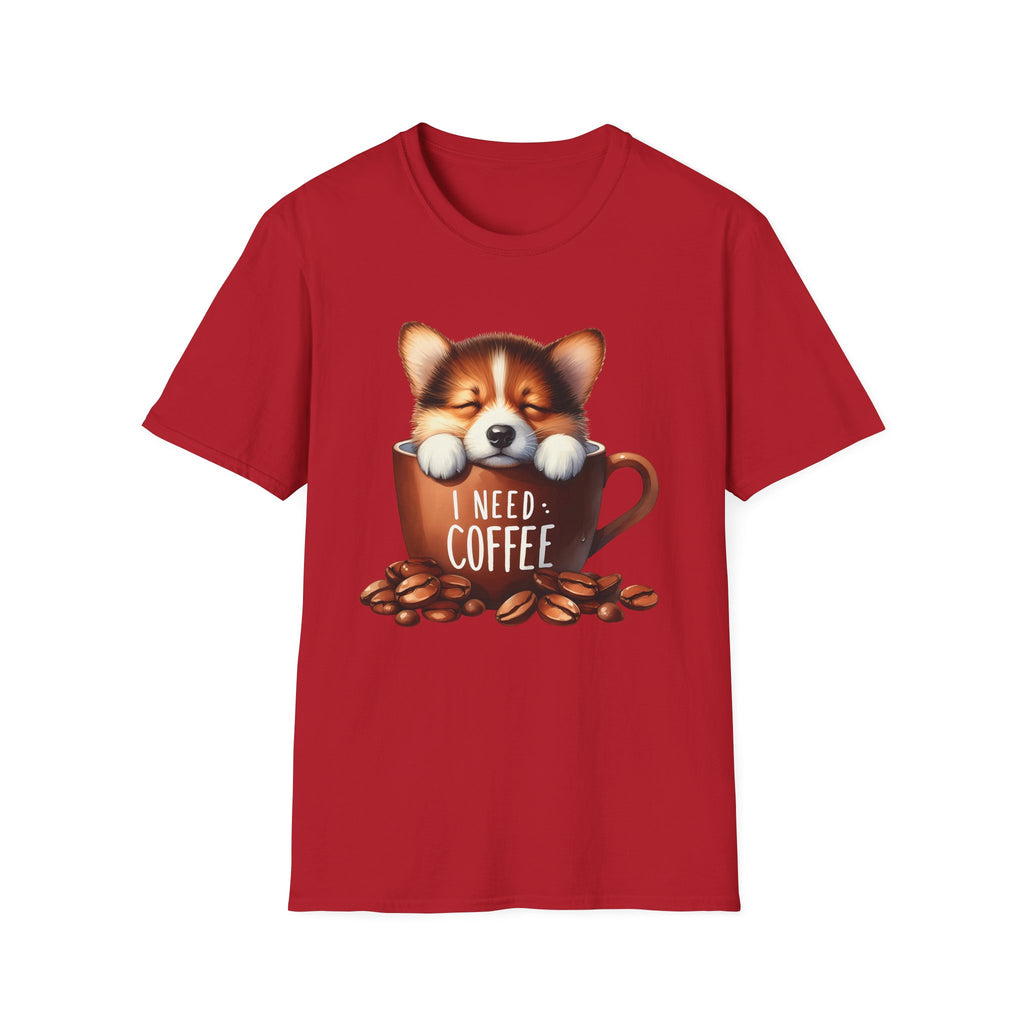 Sleeping Puppy in Coffee Cup T-Shirt | I Need Coffee, Cute Corgi Mug