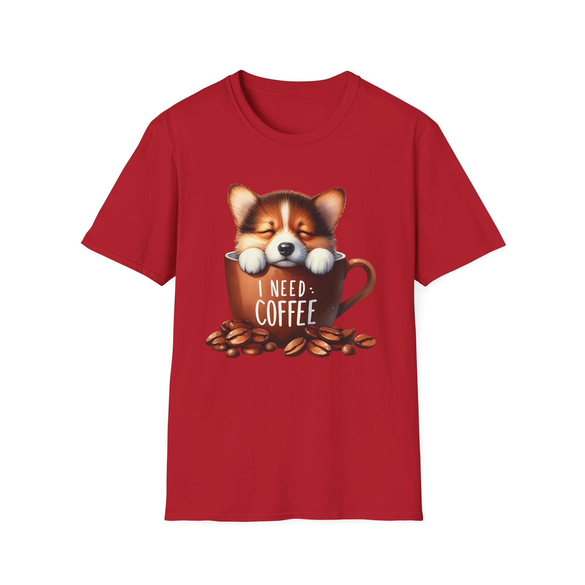 Sleeping Puppy in Coffee Cup T-Shirt | I Need Coffee, Cute Corgi Mug