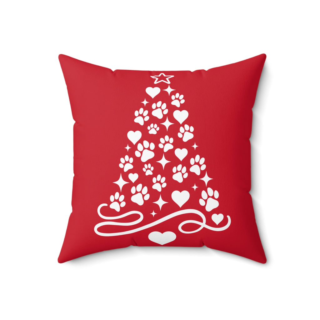 Paw Print Christmas Tree Pillow | Green Holiday Pet Decor