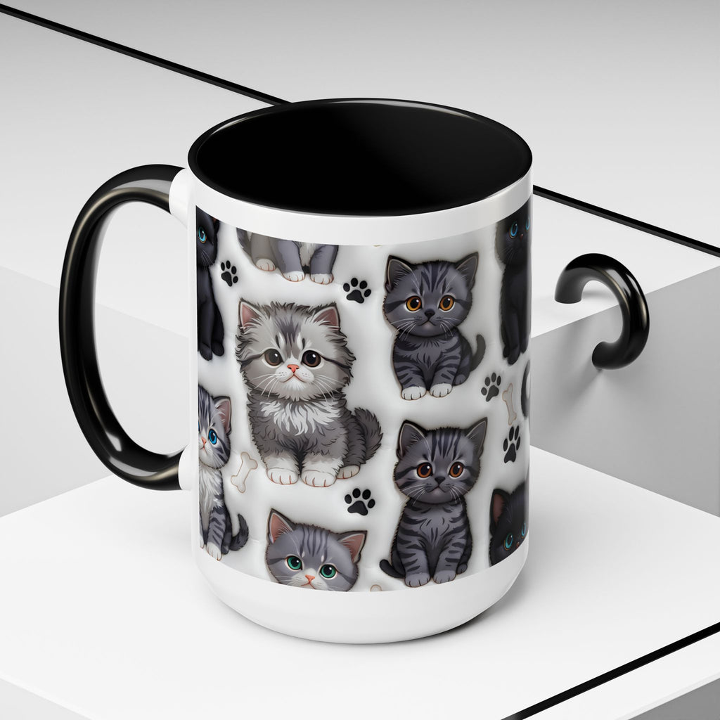 Cute Kitten Pattern Accent Coffee Mug | Cat Paw Print Design