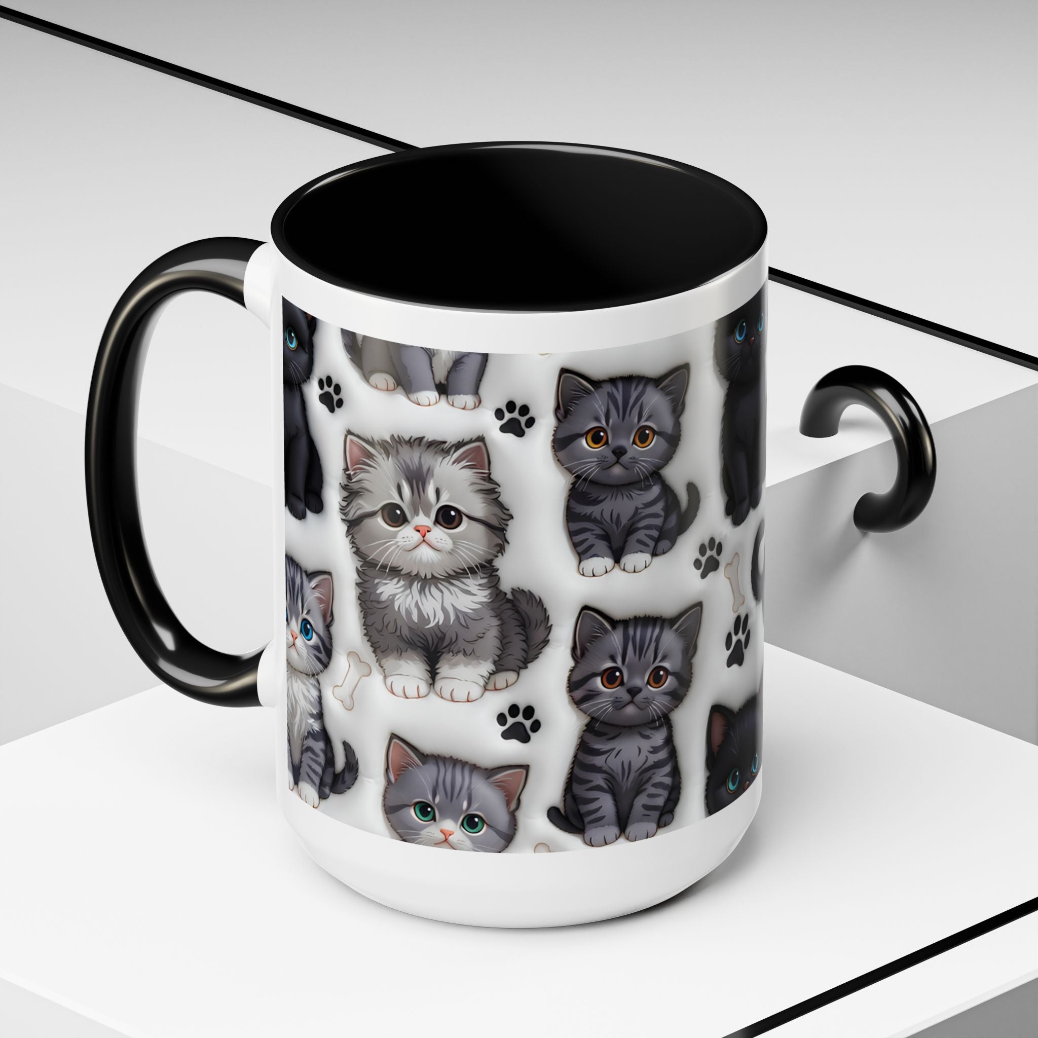 Cute Kitten Pattern Accent Coffee Mug | Cat Paw Print Design