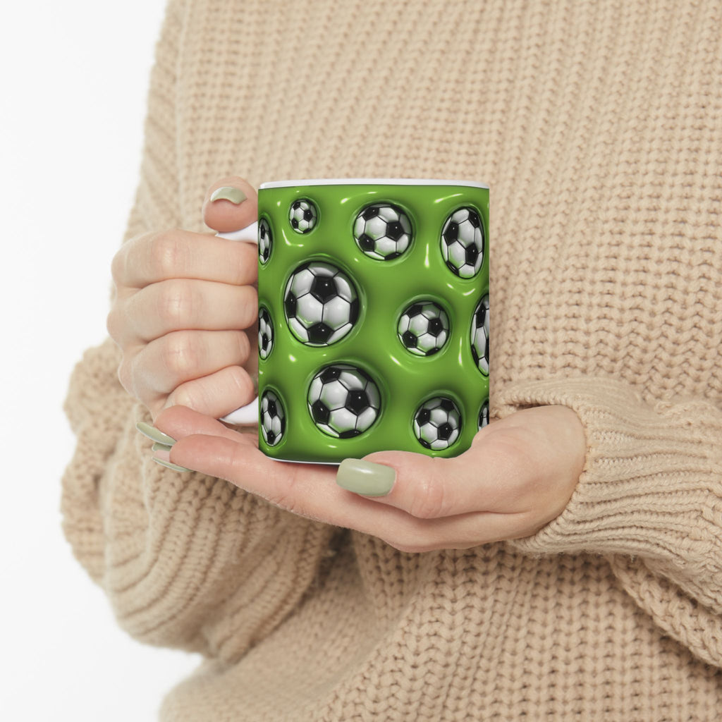 Soccer Ball Pattern Mug | Green Football Design, Ceramic Coffee Cup