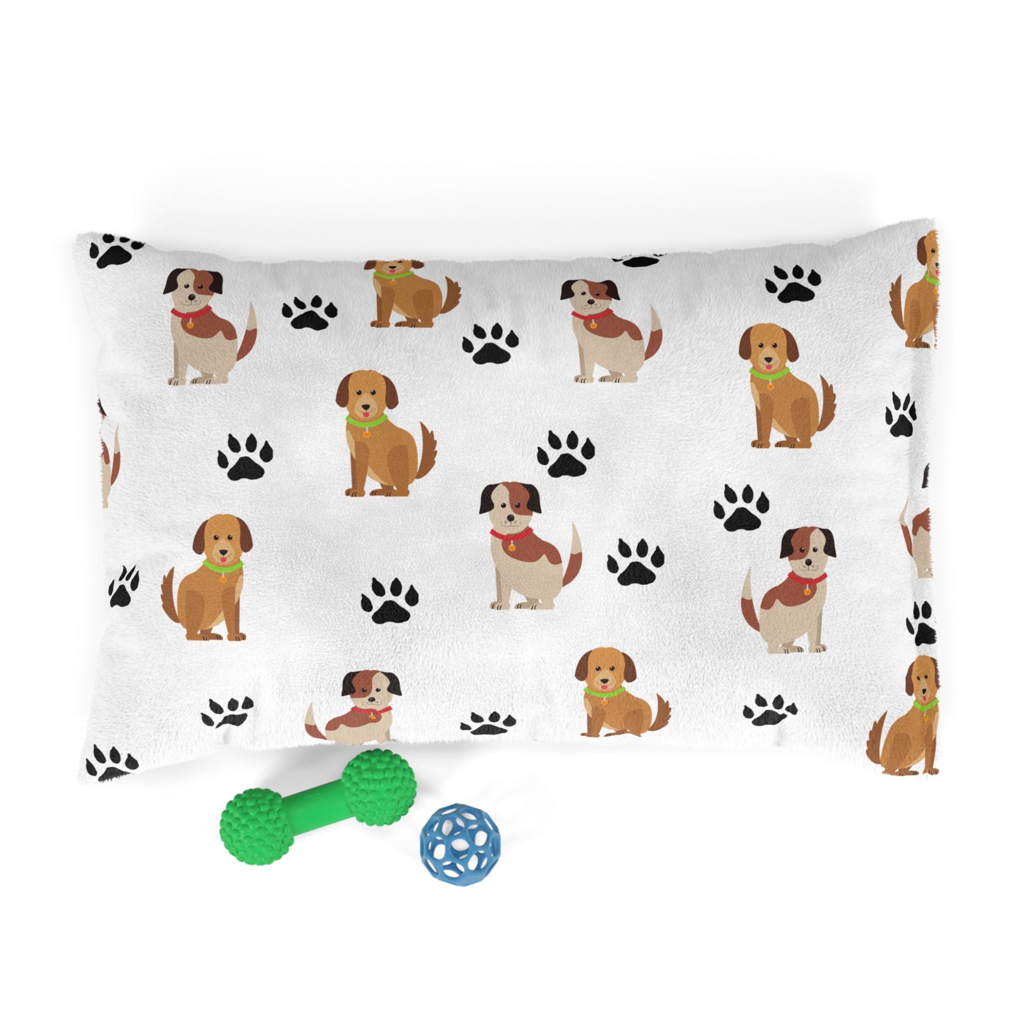 Cute Puppy Pattern Pet Bed | Dog Paw Print Design, Plush Rectangular Cushion