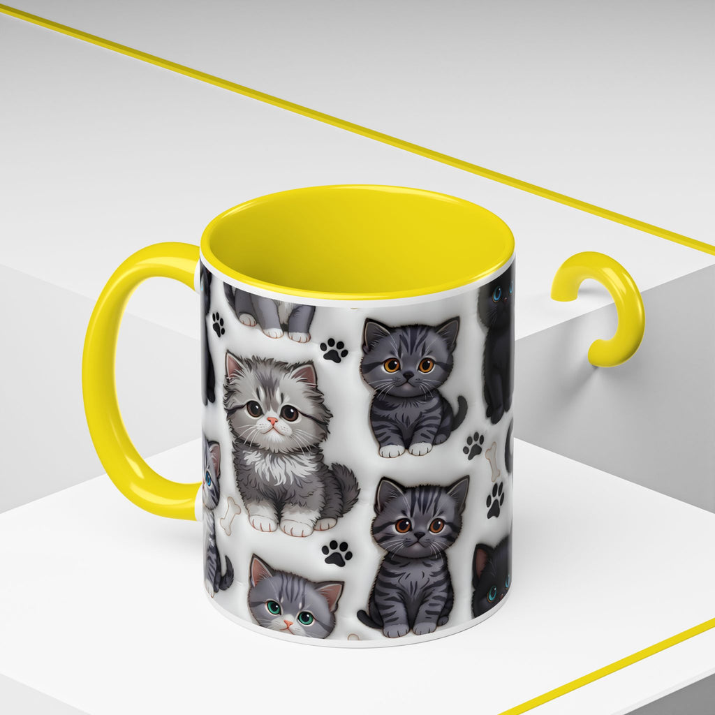 Cute Kitten Pattern Accent Coffee Mug | Cat Paw Print Design