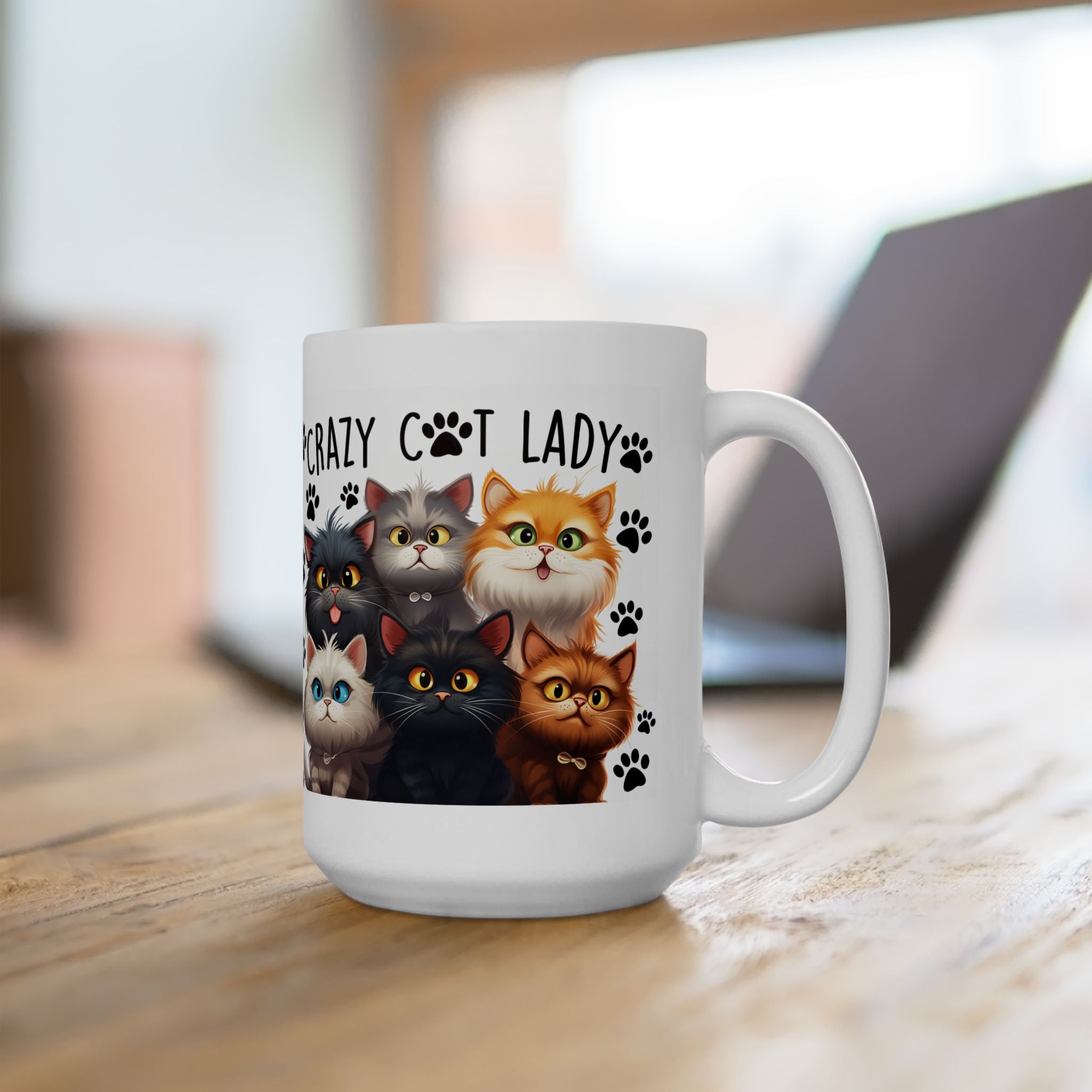 Crazy Cat Lady Cats mug | Cute cartoon kittens paw prints ceramic mug