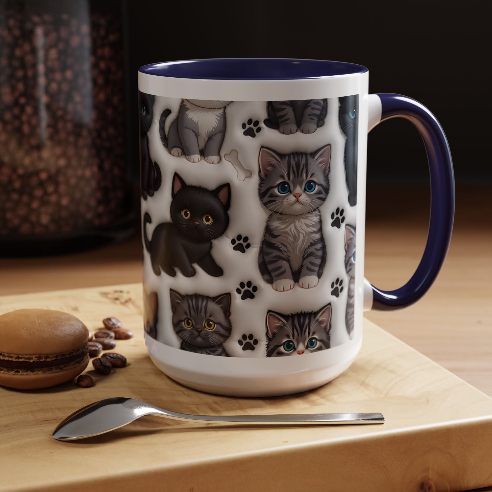 Cute Kitten Pattern Accent Coffee Mug | Cat Paw Print Design