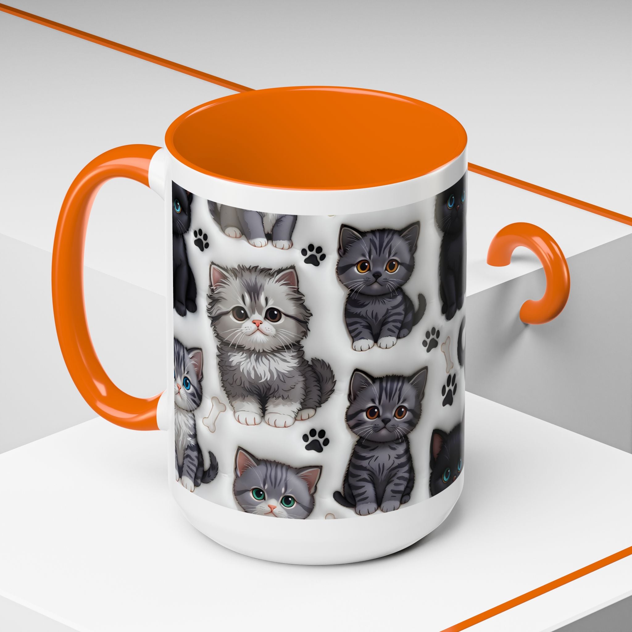 Cute Kitten Pattern Accent Coffee Mug | Cat Paw Print Design