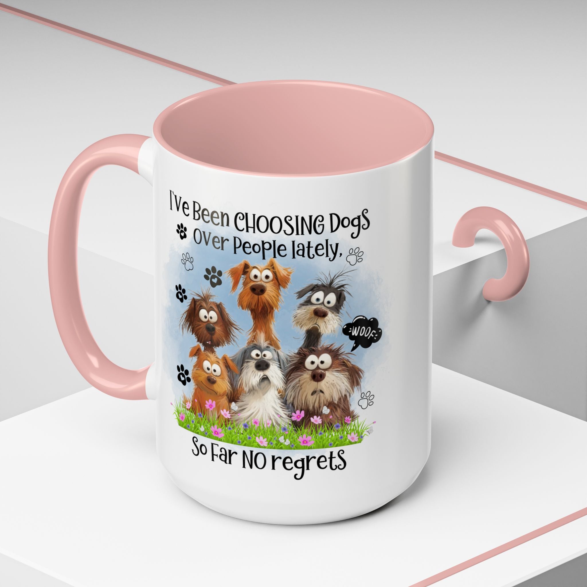 Choosing Dogs Over People Mug | Funny Cute Cartoon Dogs, 11oz 15oz Accent Coffee Mug