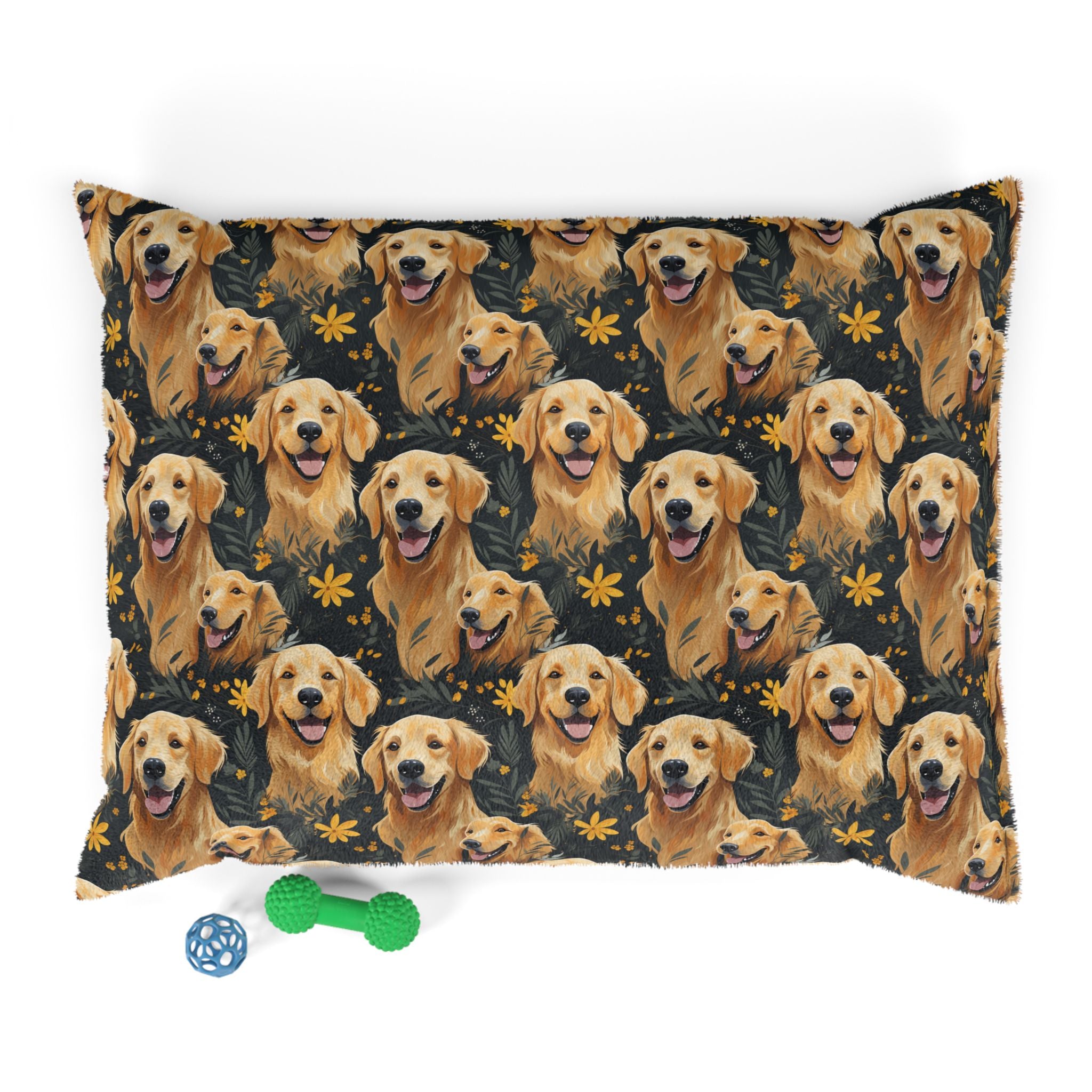 Golden Retriever Pattern Pet Bed | Dog Print, Floral Accents