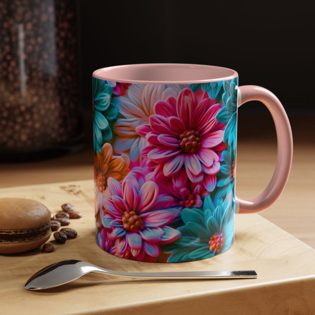 Vibrant Dahlia Floral Accent Mug | 11oz 15oz Ceramic Coffee Mug
