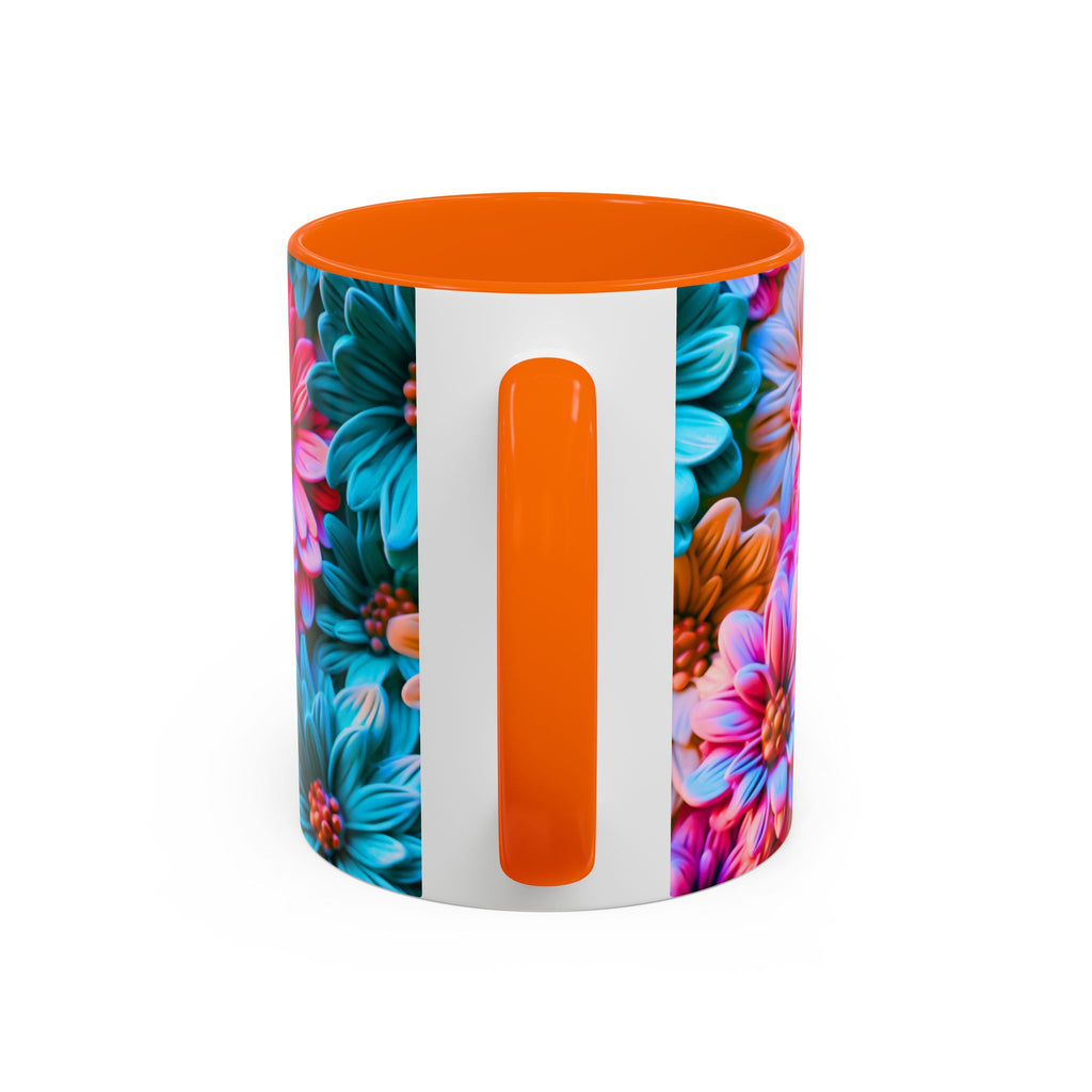 Vibrant Dahlia Floral Accent Mug | 11oz 15oz Ceramic Coffee Mug