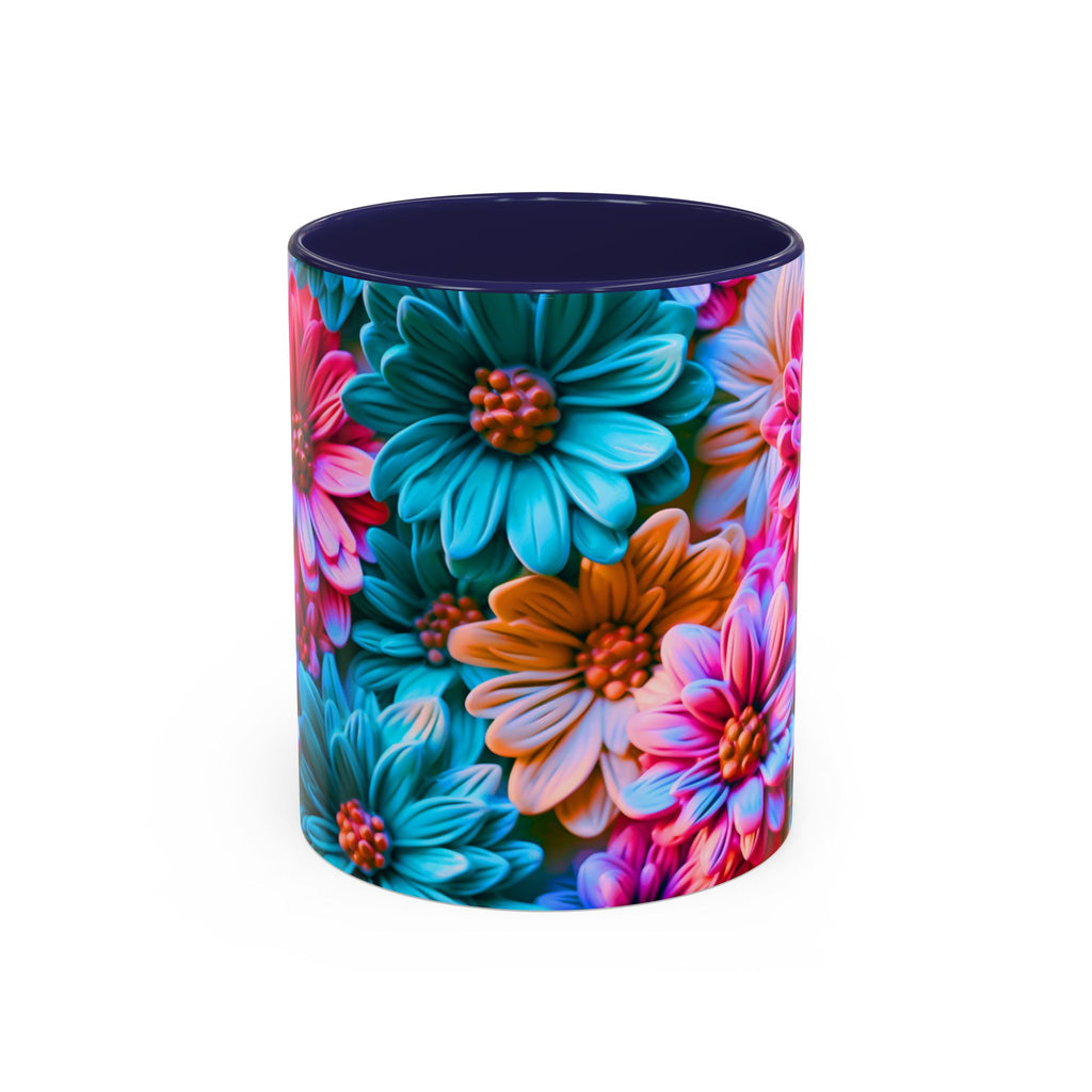 Vibrant Dahlia Floral Accent Mug | 11oz 15oz Ceramic Coffee Mug