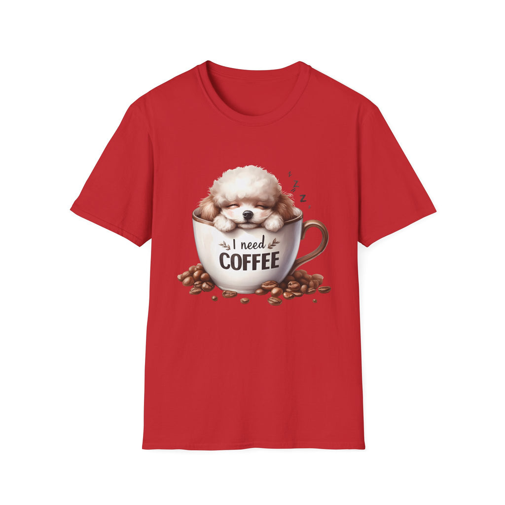 Sleeping Puppy in Coffee Cup T-Shirt | I Need Coffee Dog Design