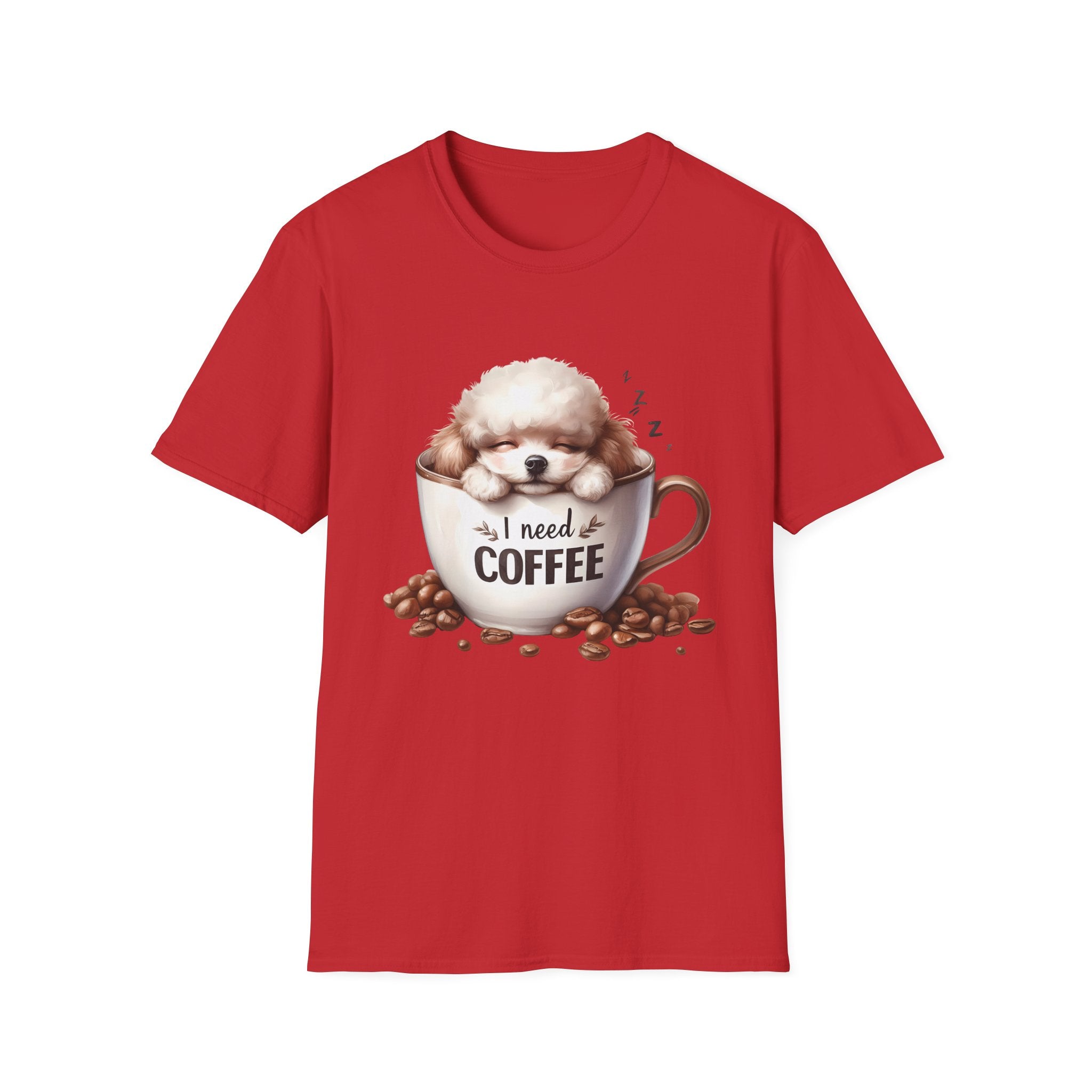Sleeping Puppy in Coffee Cup T-Shirt | I Need Coffee Dog Design