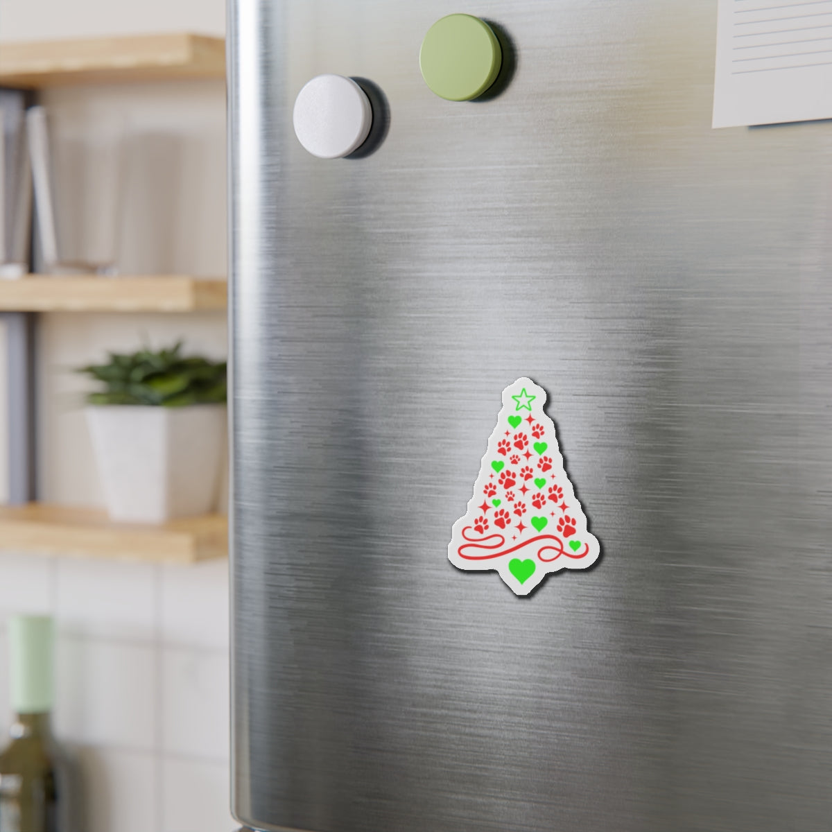 Paw Print Christmas Tree Die-Cut Magnet | Holiday Pet Paw Tree Magnet