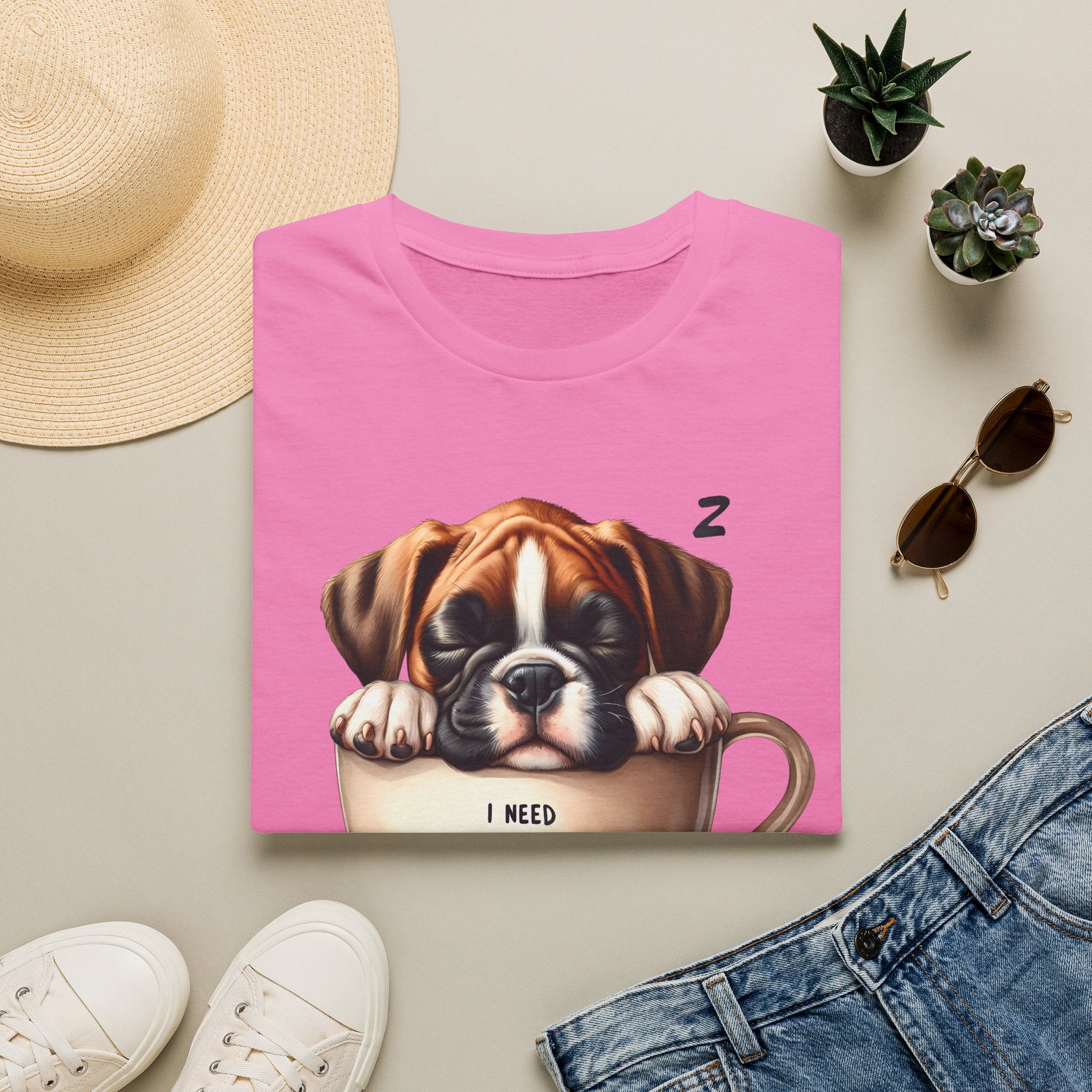 Sleeping Puppy in Coffee Cup T-Shirt | I Need Coffee Design