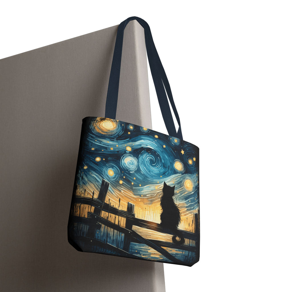 Starry Night Cat Tote | Van Gogh Inspired Swirling Sky Bag