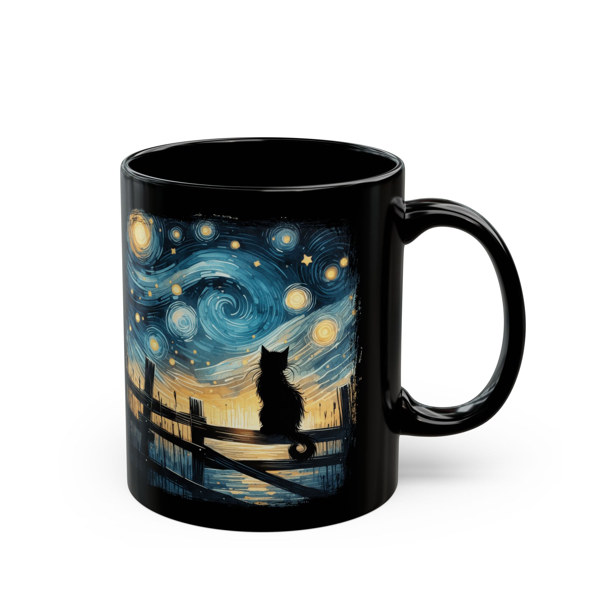Starry Night Cat mug | Black Ceramic Coffee Cup