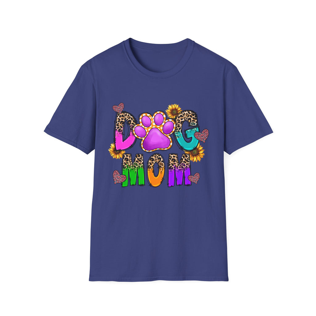 Dog Mom colorful paw print design T-Shirt | leopard hearts sunflower accents